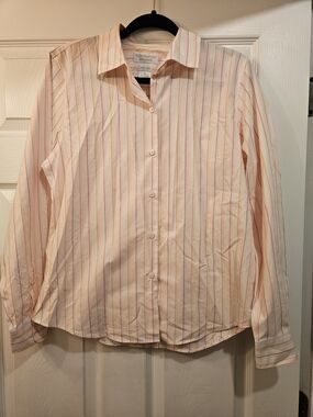 Worthington Peach and White Striped Button-Down Shirt
